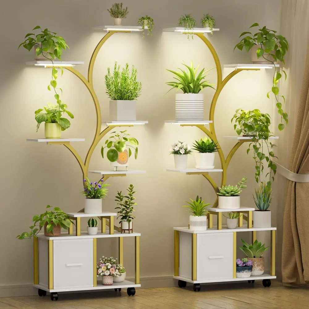 

2 Pack 65" Plant Stand with Grow Light, 9-Tier Indoor Plant Shelf with Drawer,Metal Plant Holder with Adjustable Lighting