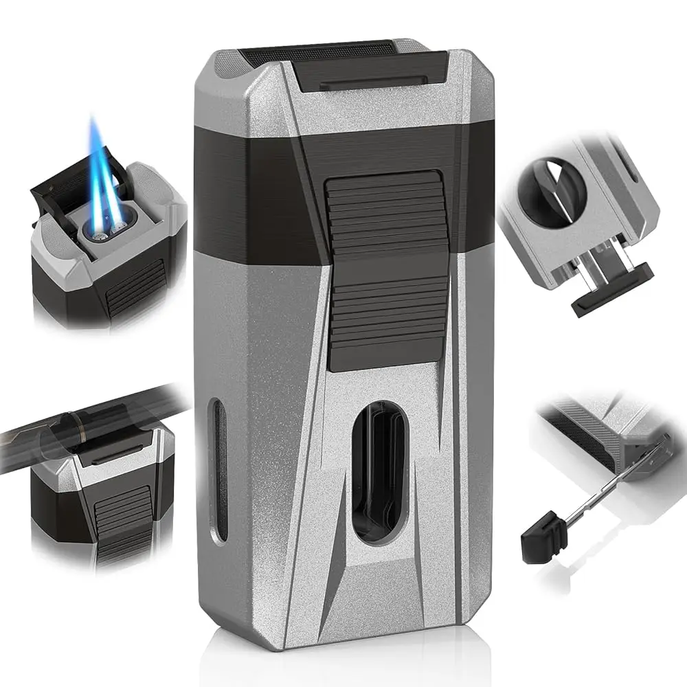 

Ailexpress Recommendation - Torch Lighter with Cutter, Holder, Draw Enhancer Tool, Dual Jet Flame, Refillable Butane Torch Light