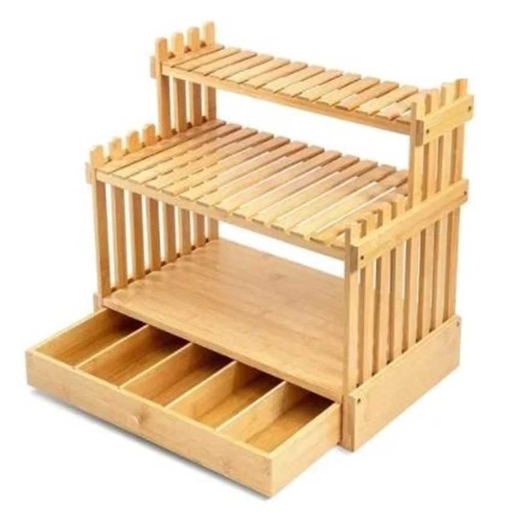 Bamboo Spice Rack Organizer for Kitchen Cabinet Cosmetic Organizer Countertop Spice Rack