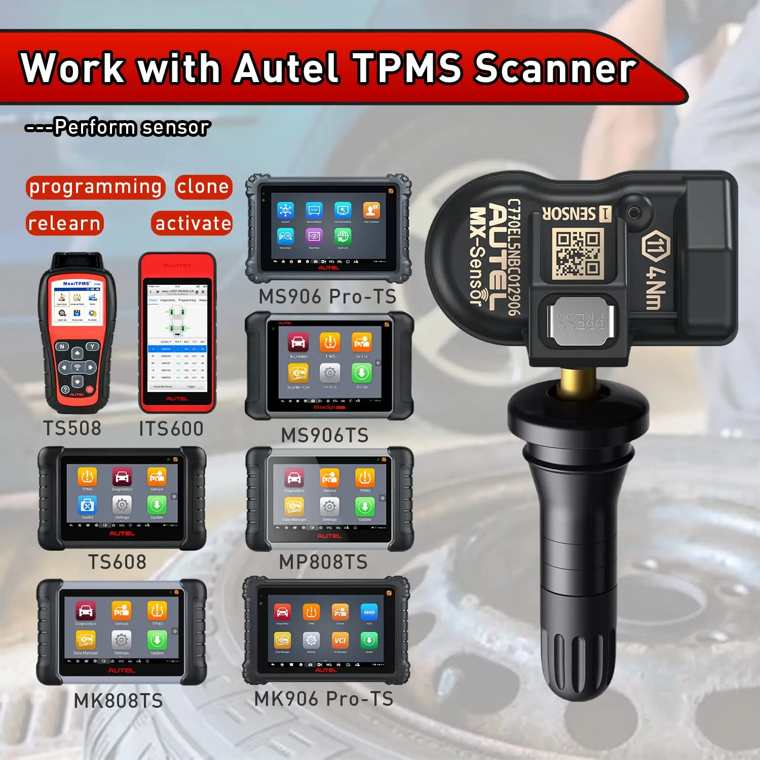 Autel TPMS Sensor MX-Sensor 2in1 315MHz + 433MHz Tire Replacement Sensor OE-Level Programmable & Cloneable TPMS Pressure Sensor