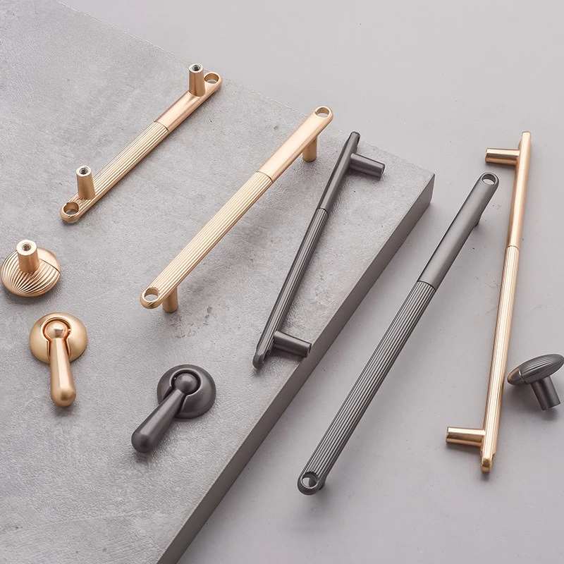 Nordic Copper Door Handle Zinc Alloy Strip Cabinet Handle Modern Minimalist Bathroom Cabinet Solid Wood