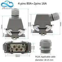 Conector de alta resistencia, enchufe rectangular, seis núcleos, 80A, 16A, 500V, líneas superiores y laterales, canal caliente impermeable, botón único