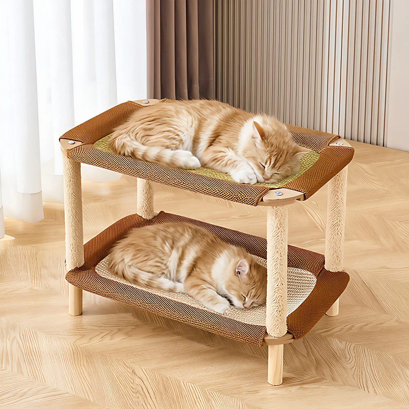 二層式猫用爪とぎボード一体型ワゴン牽引ペットベッド耐摩耗性サマーハンモック中型猫用