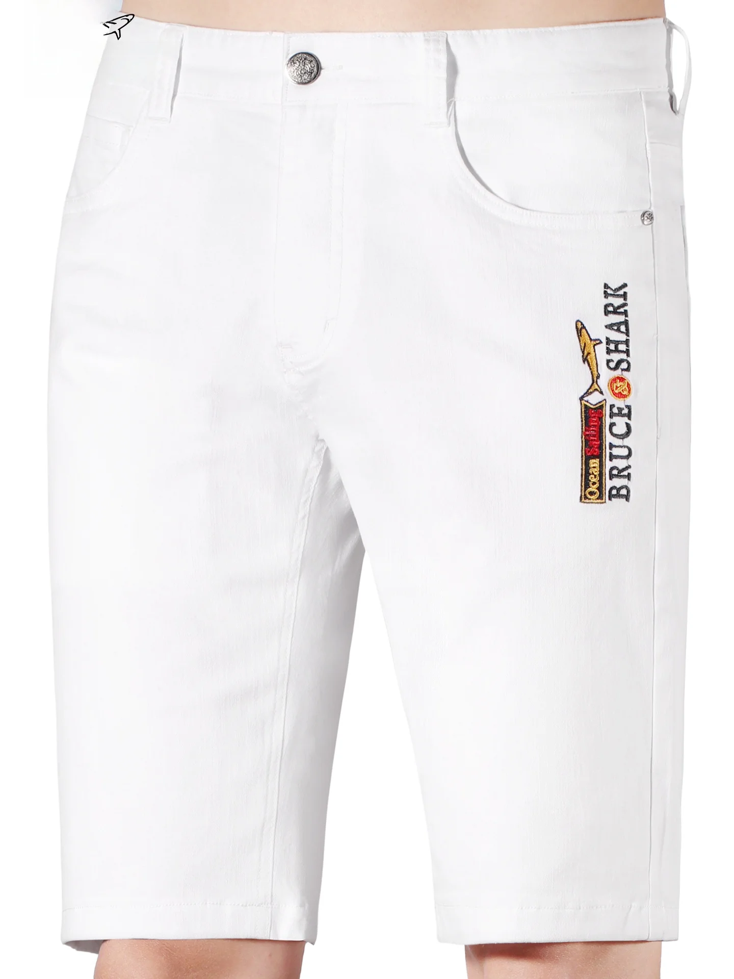 

Summer 2025 Men's Trendy White Jeans orts Loose Straight Cut Five-Piece Embroidery Casual Comfortable Breathable Wear-resis...