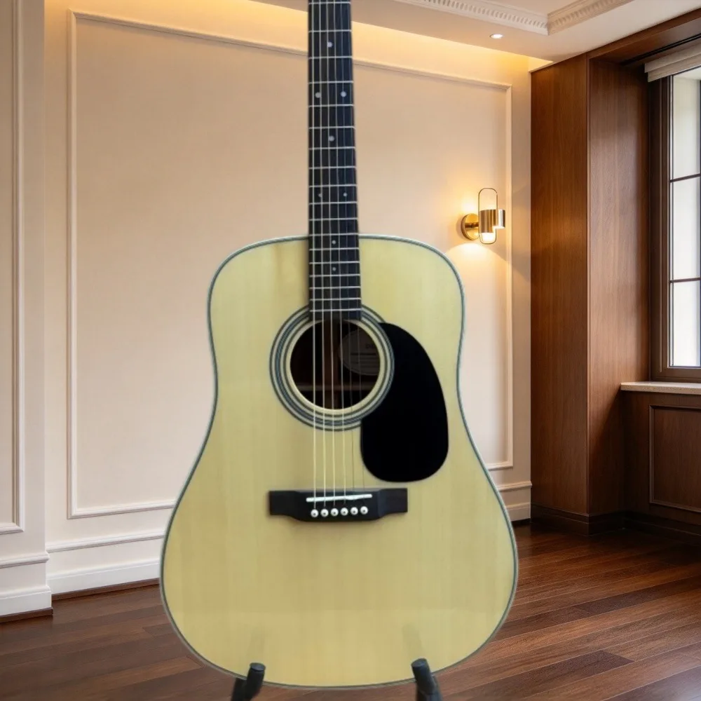 Natural 41 Inch 6 String Spruce Top Acoustic Guitar Dreadnought Black Teardrop Pickguard Dot Inlay Perfect for Beginners Singing  Studio Recording Holiday Gift