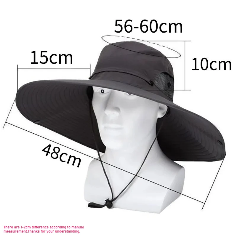 2026 Large Brim Polyester Sun Hat 15cm UV Protection Breathable Mesh Cap Foldable Men and Women Outdoor Fishing Hiking Beach Cap
