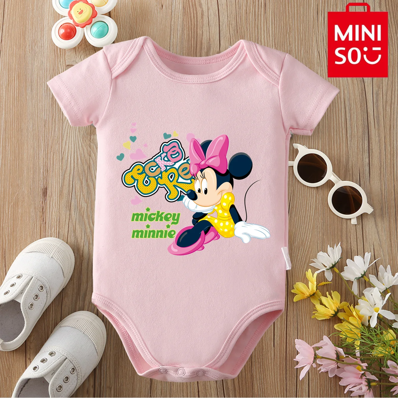 

MINISO&Disney Jointly Signed 100% Cotton Mickey Mouse Cute Cartoon Print Baby Clothe Onesie Bodysuit for 0 To 12 Months Newborn