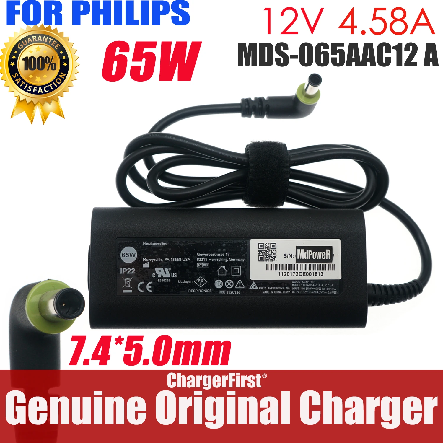 Genuine 1120136 MDS-065AAC12 A 12V 4.58A 65W AC Adapter For Philips Respironics DreamStation DSX400 DSX500 DSX600 CPAP BiPAP