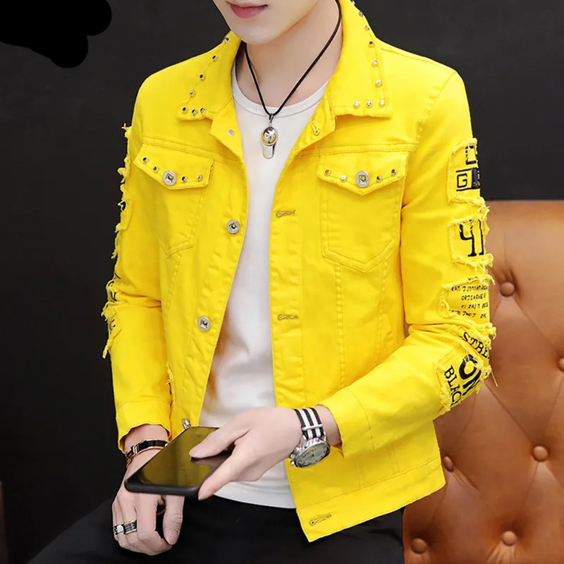 2023 Spring New Fashion Men Denim Jacket Slim Fit Solid Color Handsome Versatile Male Coats