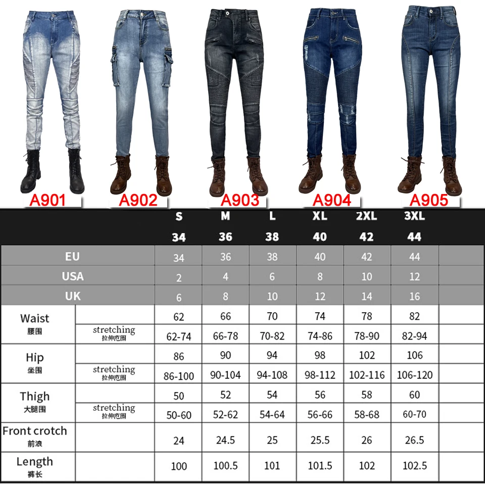 Women Motorcycle Protective Jeans Blue Riding Denim with Armor CE Rated Motorbike Trousers