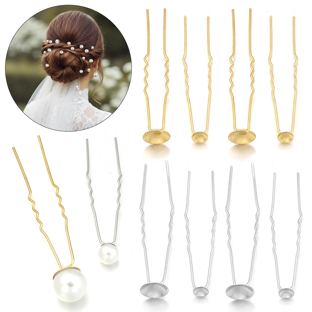 10 Stück U-förmige Haarnadeln aus Metall, Eisen-Cabochon-Basis, Haarspangen für Braut-Haarschmuck, Salon-Haarstyling-Werkzeuge, Haaraccessoires