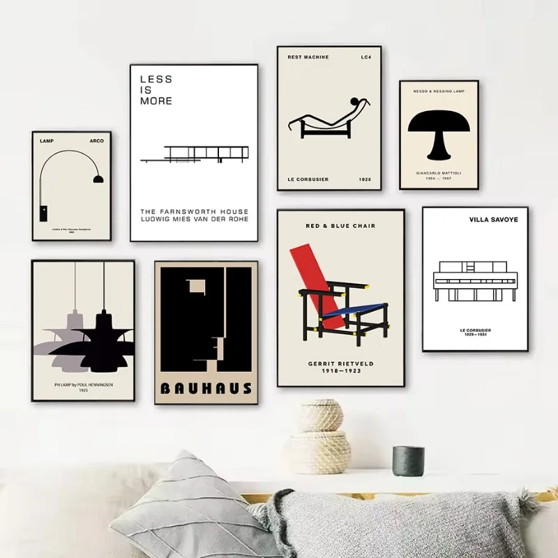 Classic Farnsworth House Bauhaus Design Abstract Architecture Poster Canvas Painting Wall Art Pictures Home Interior Decor