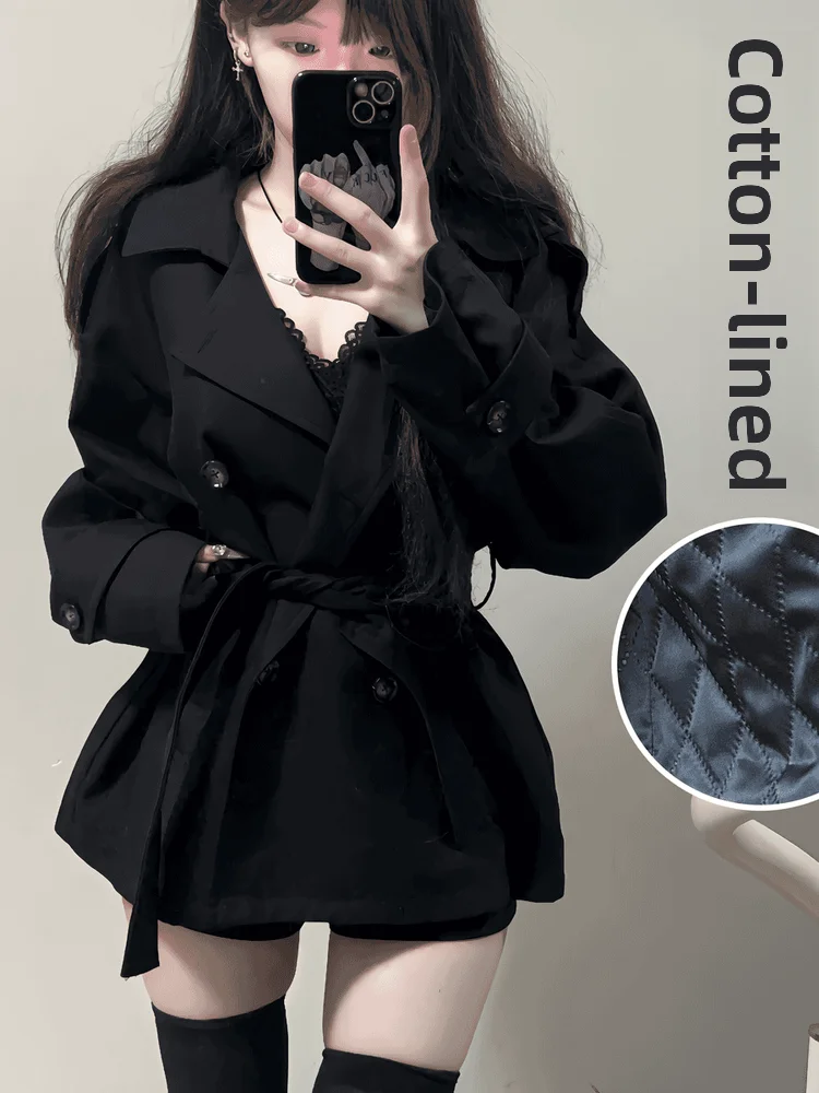 

Bla Cotton Lined Thiened ort Coat Women's Autumn Winter High Waist Slimming Small Size Coat Ele Aosphere Commute ...