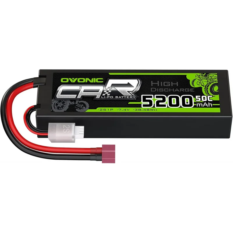 OVONIC 2S Lipo Battery 50C 5200mAh 7.4V Lipo Battery with Dean-Style T Connector for 1/8 1/10 RC Car Truck Boat Vehicles