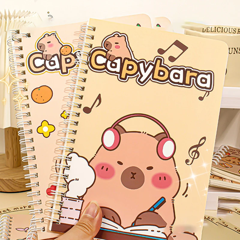 Modny, zagęszczony wodoodporny notatnik Cartoon Capybara Line Circle Cute Diary Book Exam Preparation Resource Organizer Notebook