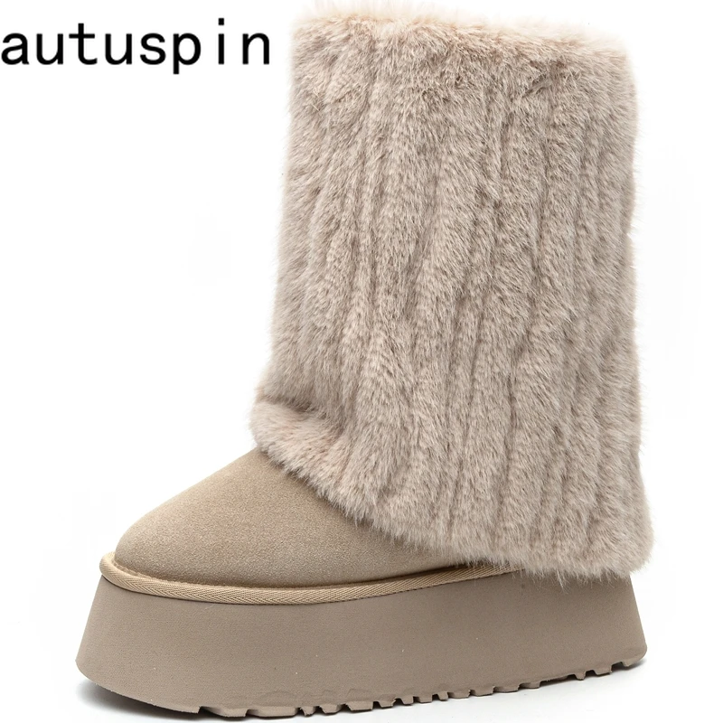 

AUTUSPIN 11cm Women Height Increasing Boot Winter Outdoor Keep Warm Fashion New Snow Boots Ladies Morden Wedges Platform Shoes