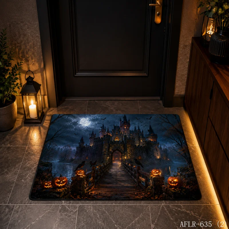 VIKAMA Gothic Ghost Castle Doormat Soft Non Slip Welcome Rug Indoor Outdoor Halloween Decor