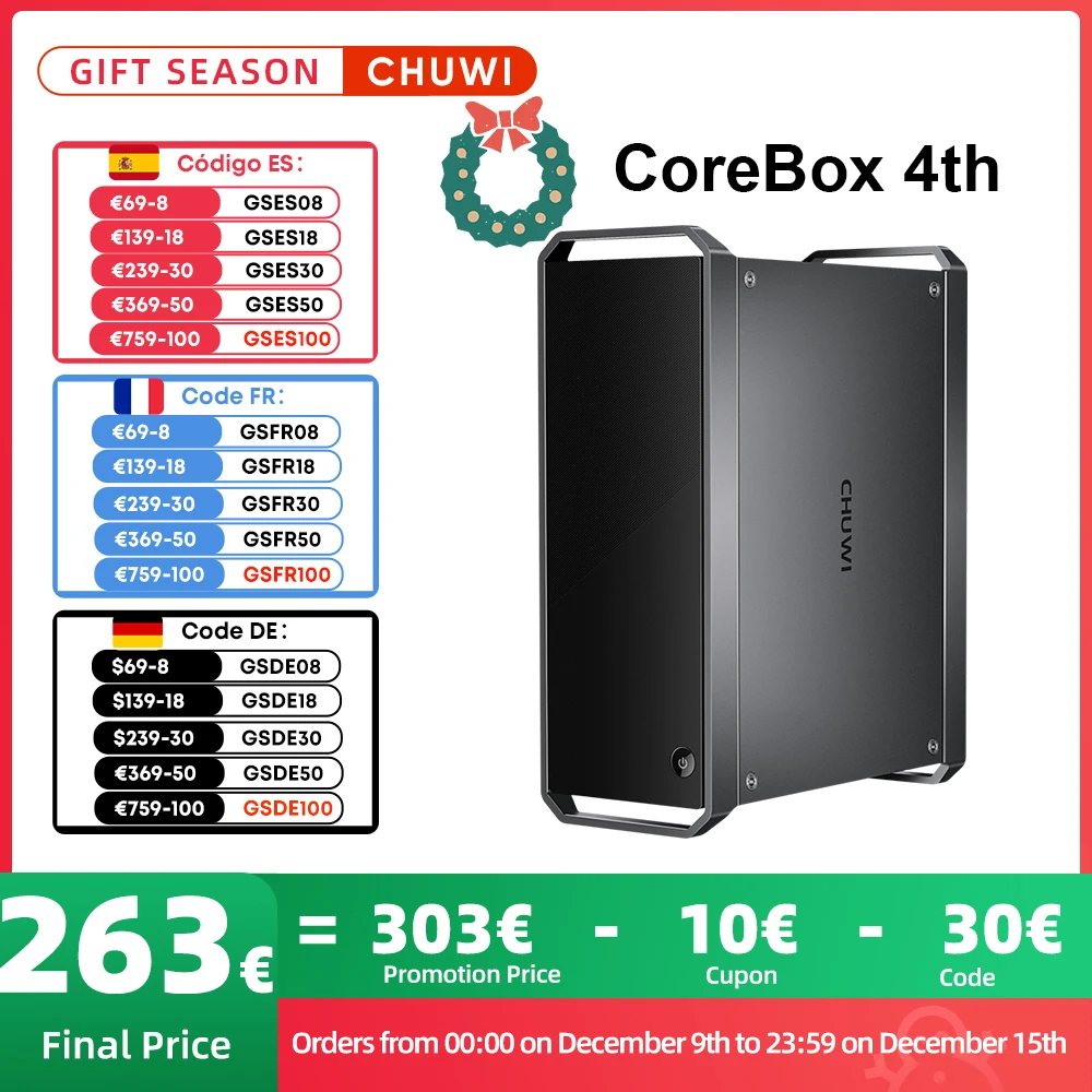 CHUWI-CoreBox Windows 11 computador, Intel Core i3-1215U Gaming PC, gráficos UHD, 8K decodificação, 16GB LPDDR5, 512GB SSD, WiFi 6