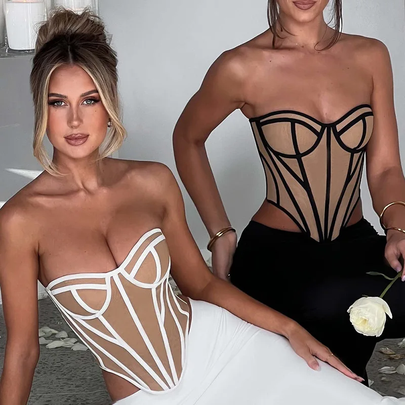 Verband Corset Crop Tops Zomer Sexy Strapless Off Shoulder Tube Party Mouwloze Bustier Tank Vrouwen Bustier Vest Streetwear