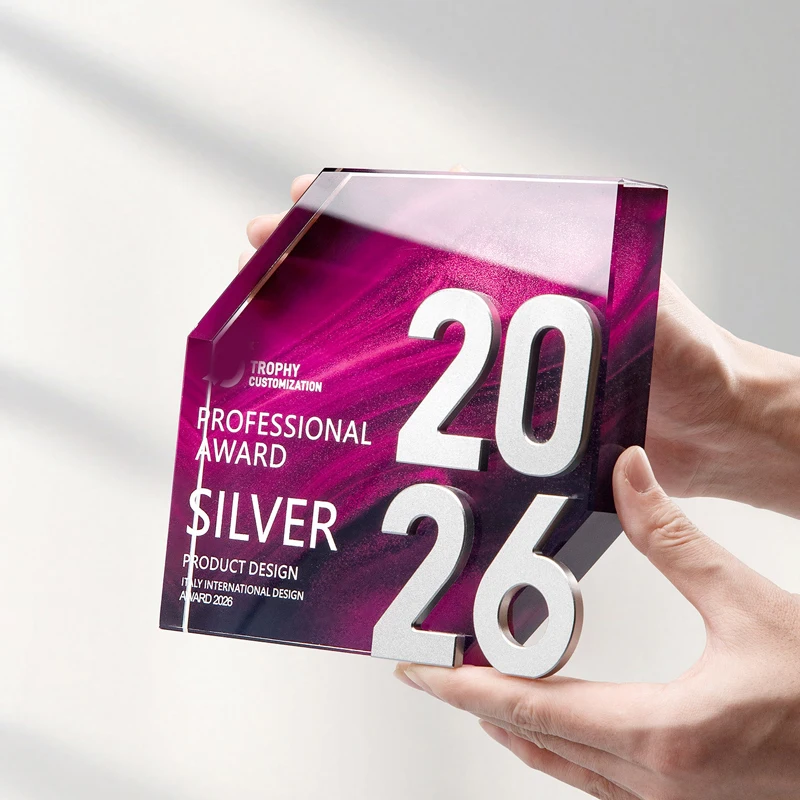 Customized Color Printed Crystal Trophy, High-End Metal Medal, Outstanding Employee Award, Commemorative, Decorations, 2026, 1Pc