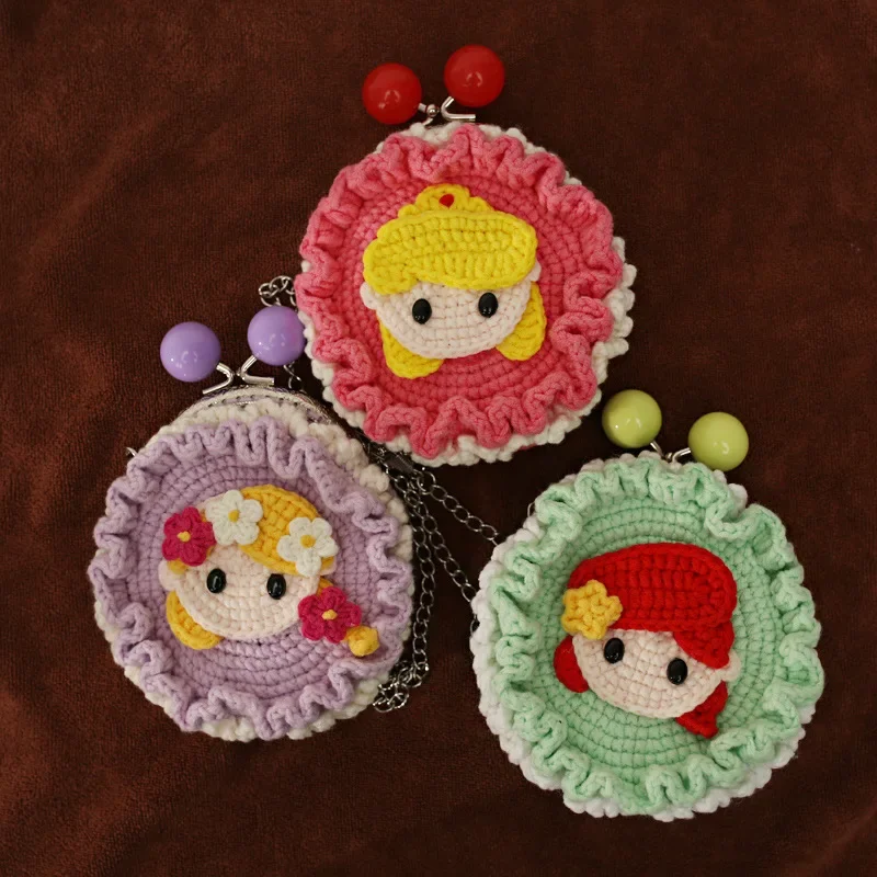 Cartoon Animation Handmade Cross-body Coin Purse DIY Wool Woven Delicate Mini Car Key Pouch