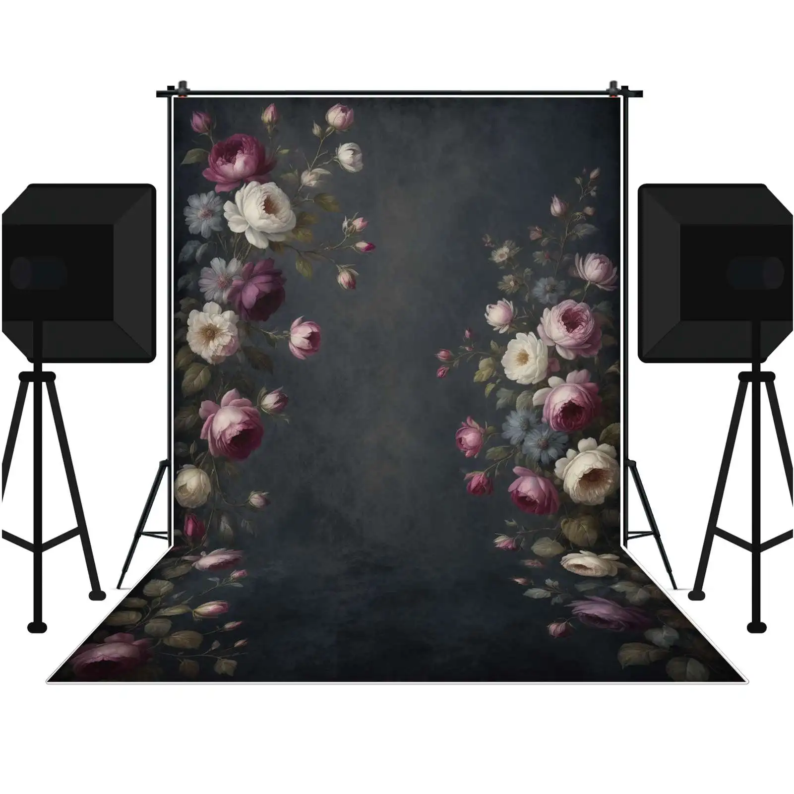 MOON.QG Vintage Portrait Anniversary Background Girls Still Life Wall Black Backdrops Custom Party Decoration Photocall Props