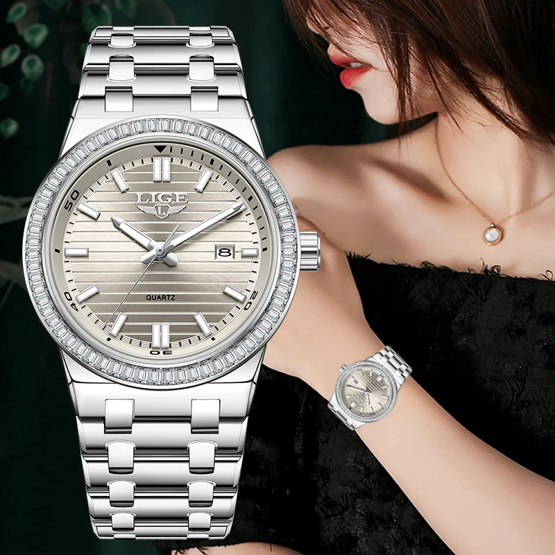 

Женские часы LIGE 2026: Элегантные, роскошные, модные, повседневные кварцевые наручные часы с календарем, винтажный дизайн, в комплекте с коробкой.