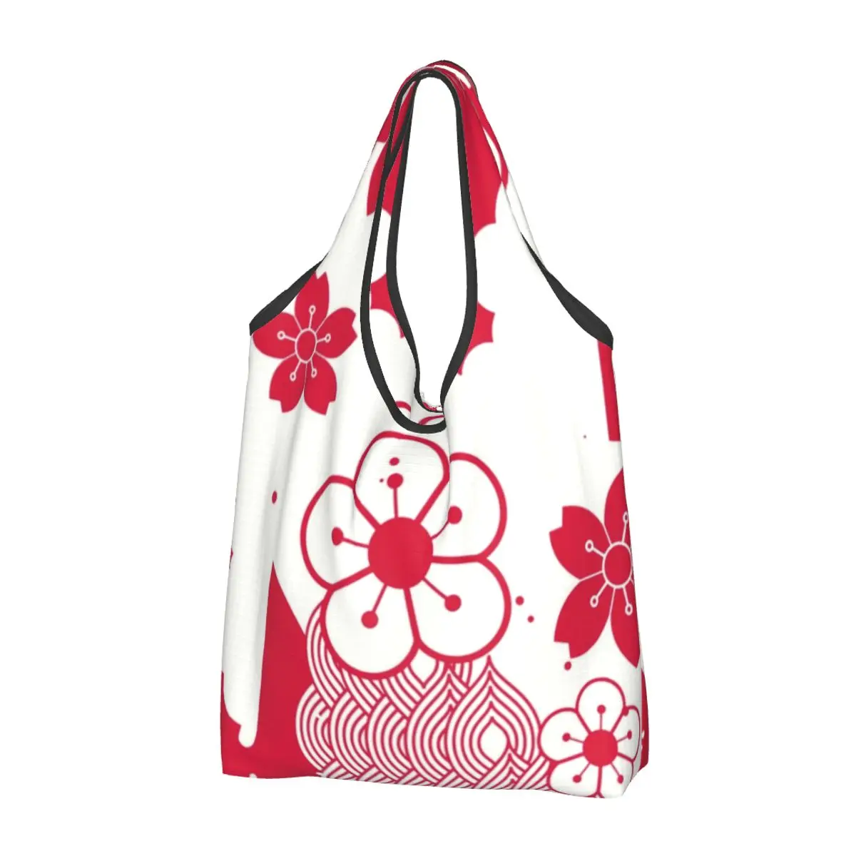 Beautiful Traditional Japanese Cherry Blossom Pattern Grocery Shopping Bag Shopper Shoulder Tote Bags Portable Sakura Handbag