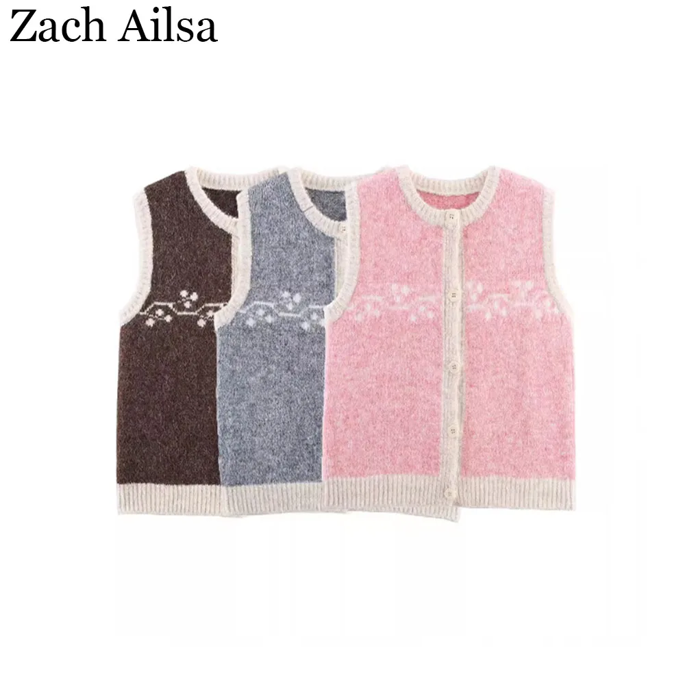 

Осенняя новая женская одежда в европейском и американском стиле, модный простой и универсальный жаккардовый вязаный жилет