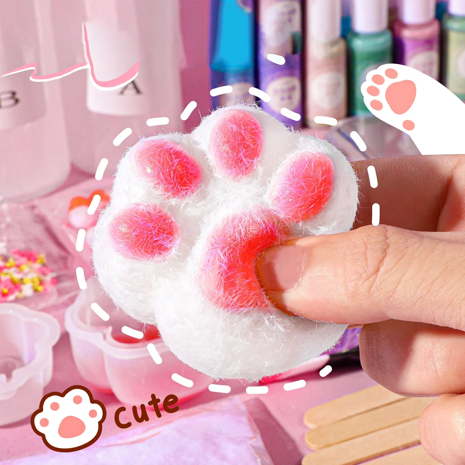 Cute Flocking Cat\'s Paw Pinching Toy Plush Cat\'s Paw Squeezing Slow Rebound Soft Waxy Sponge Handle Decompression Vent Toys