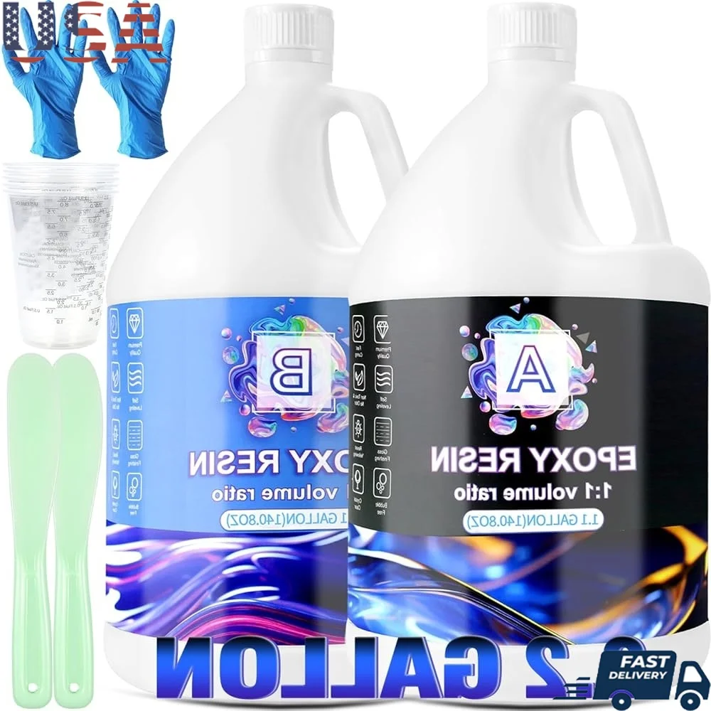 

High-Gloss Epoxy Resin Kit 2.2 Gallon Clear Self-Leveling No Bubbles Art Casting DIY Crafts Jewelry Tabletop Projects