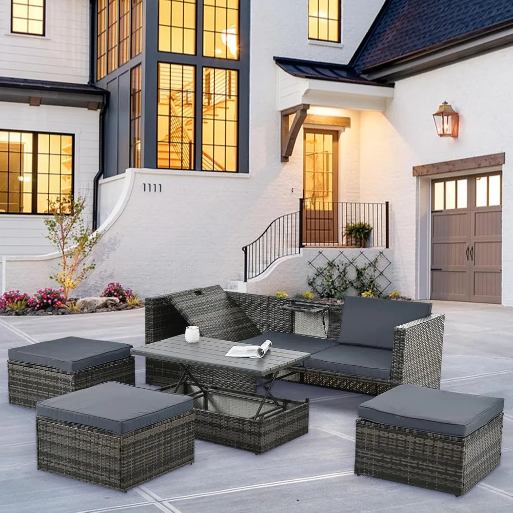 

Patio Furniture Set, Outdoor Sectional Patio Couches Set with Lift-Top Coffee Table,Waterproof Cushions and Adjustable Backrest