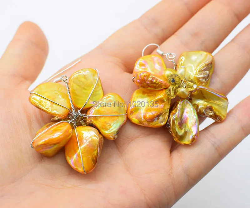 freshwater pearl  rice and yellow shell flower necklace nature 18inch nature wholesale