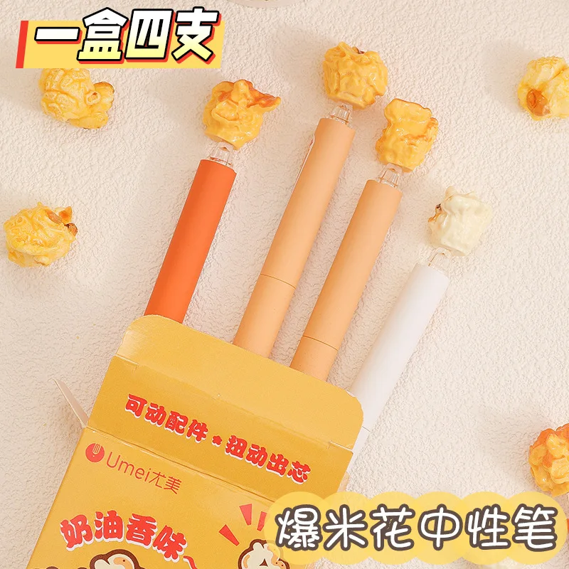 

4Pcs/Pack Popcorn Shape Gel Pen Quick-Drying Black Ink Smooth Writing Ballpoint Pen for School Office and Stationery Supplies