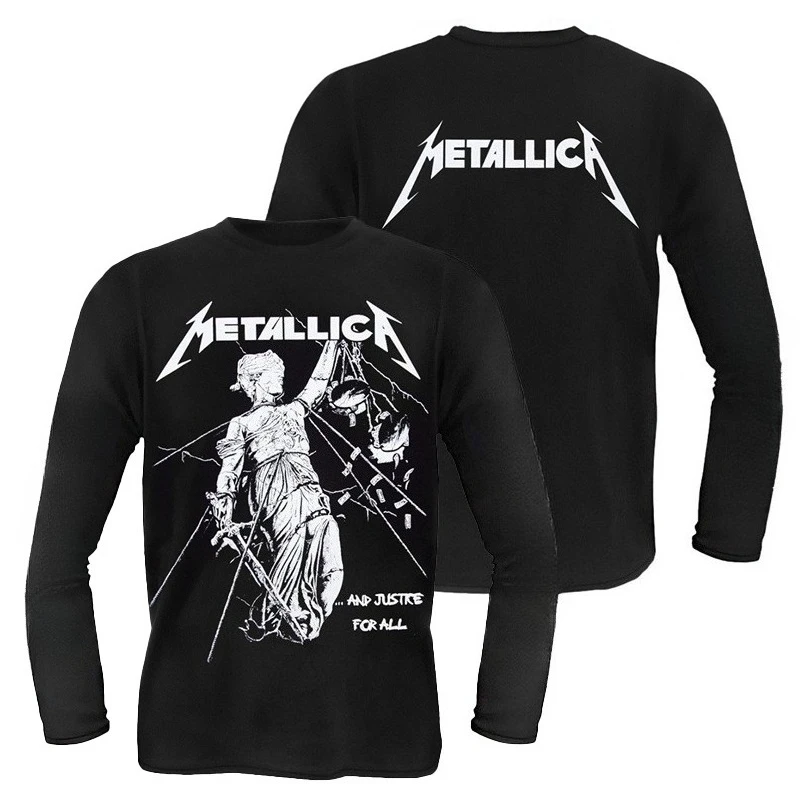 Camiseta de Manga Longa Estampada em 3D da Banda Metallica, Estilo Retro, Camisa de Moda Y2K com Blusa de Gola Redonda