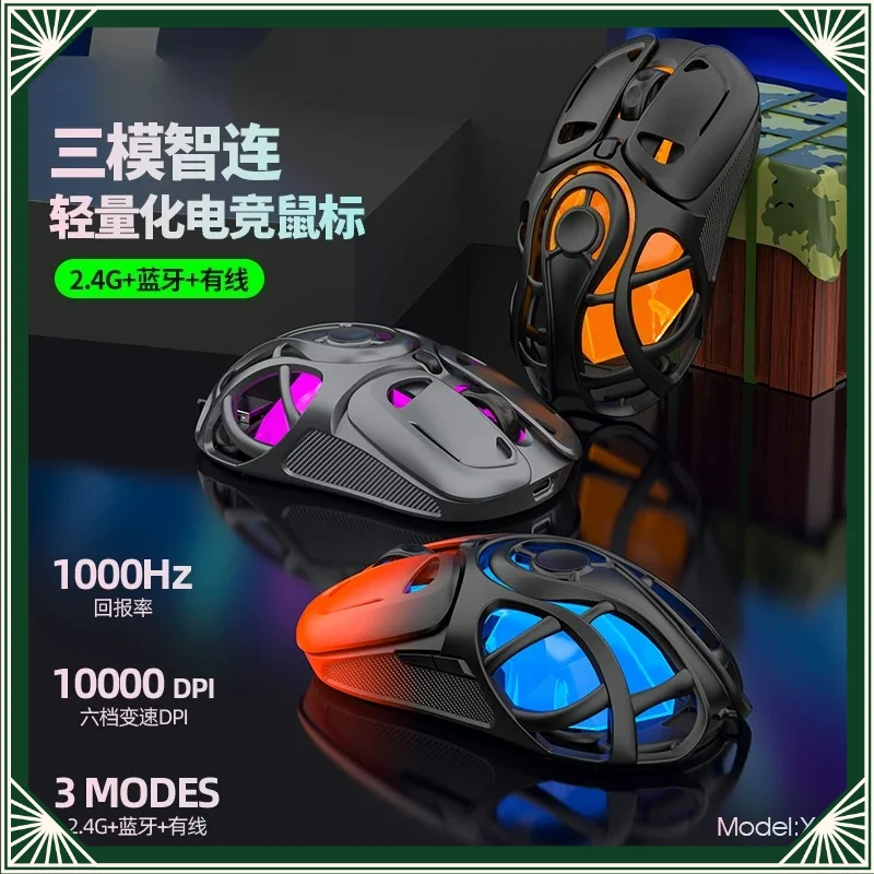 For Viper X10 Tri-Mode Hollow Bluetooth Wireless Mouse E-sports Gaming Office Mice For Laptop Desktop PC