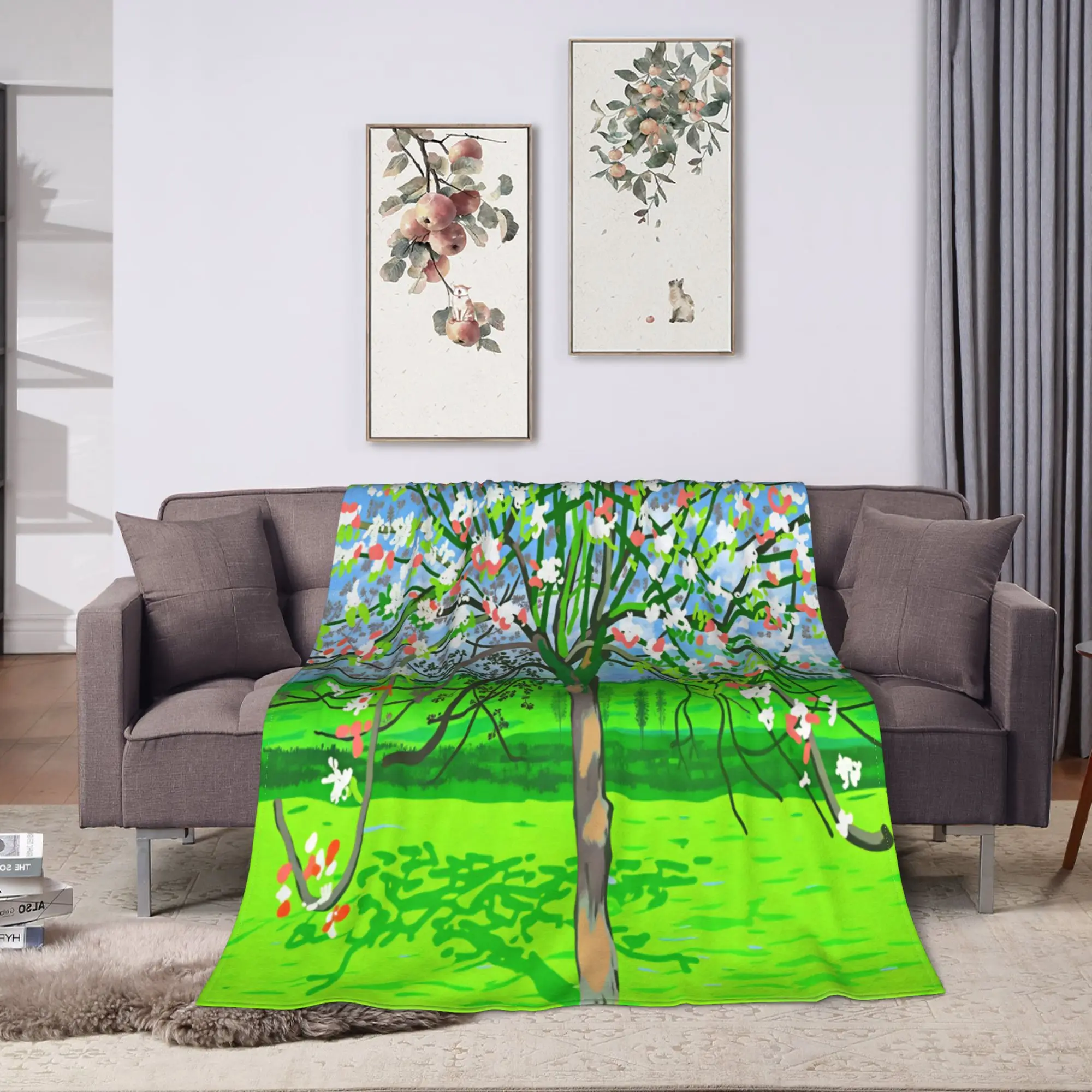 David Hockney   Chicago Exhibition Poster Throw Blanket Comfortable Trend Blanket  For Living Room Flannel Bedspread Bed Cover