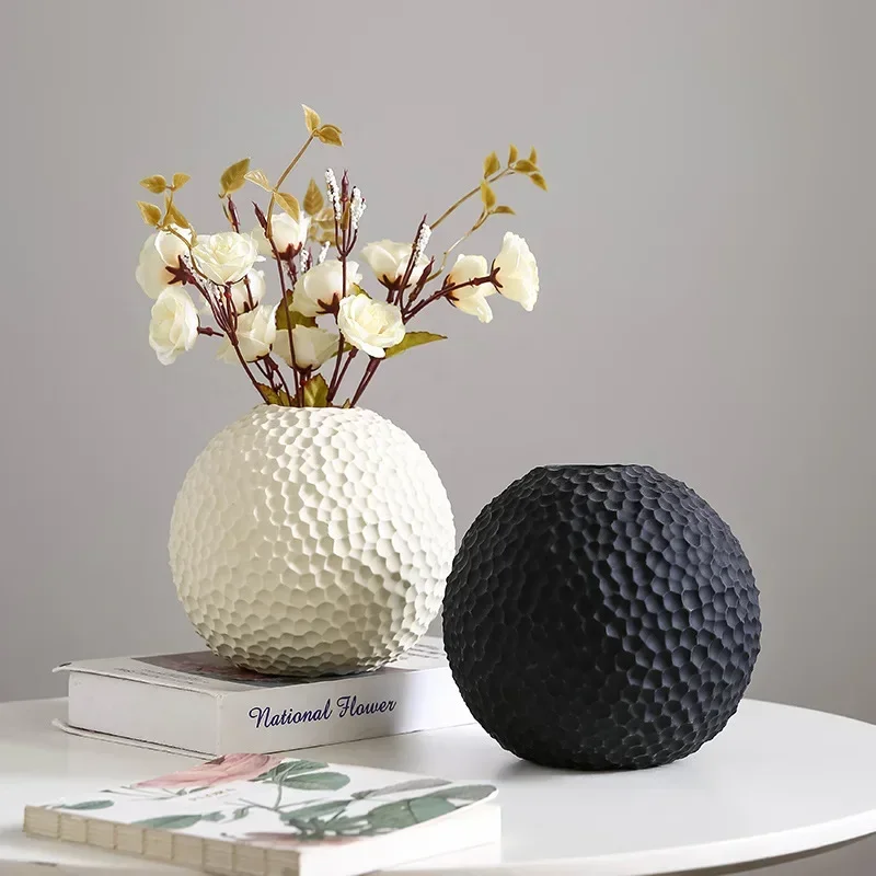 Florero de cerámica con textura de meteorito creativo, decoración Interior, florero de bola moderno, arreglo de flores, manualidades, decoración para sala de estar