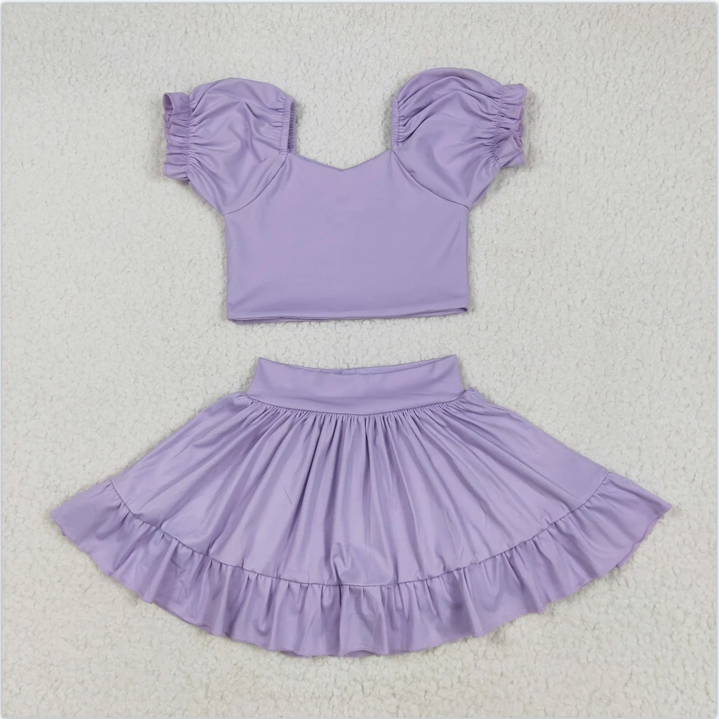 

New Swimsuits Sibling Baby Girls Lavender Yoga Shirt Skirt Athletic Active Wear Top Shorts Skirts Clothes Sets Sports Dress Set
