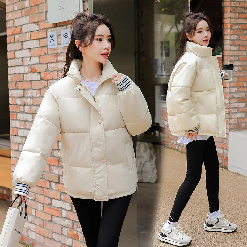 

Winter 2023 New Down Cotton Padded Jacket Women Fashion Stand-Up Collar Short Coat Parkas