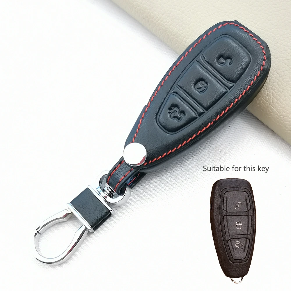 Leather Car Key Chain Ring Cover Case Holder For Ford Focus 2 3 4 MK2 MK3 MK4 Kuga Edge Mondeo Fusion Ecosport Fiesta