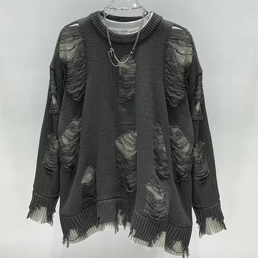 

Мужской вязаный свитер больших размеров, свободный крой, круглый бейсбольный воротник, зимняя мода, винтажный большой 300-мешок, гонконгский ...