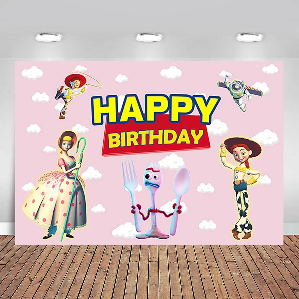 

Pink Backdrop for Birthday Party Supplies Pink Po Peep Story Ralph Banner for Party Decorations Toy Story Photo Background