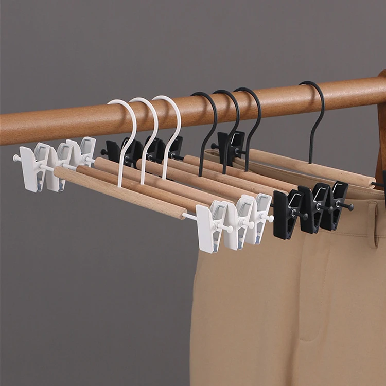 5PCS Trouser Hangers Durable Iron+Wood Drying Rack with Clip for Skirt Shorts Socks Underwear Storage Racks Organizer Hanger