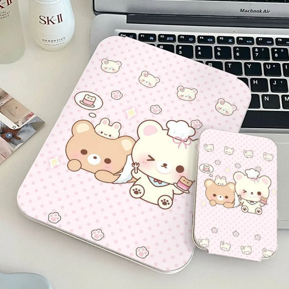 Cartoon Rilakkuma folding makeup mirror vanity mirror student desktop with portable storage makeup mirror