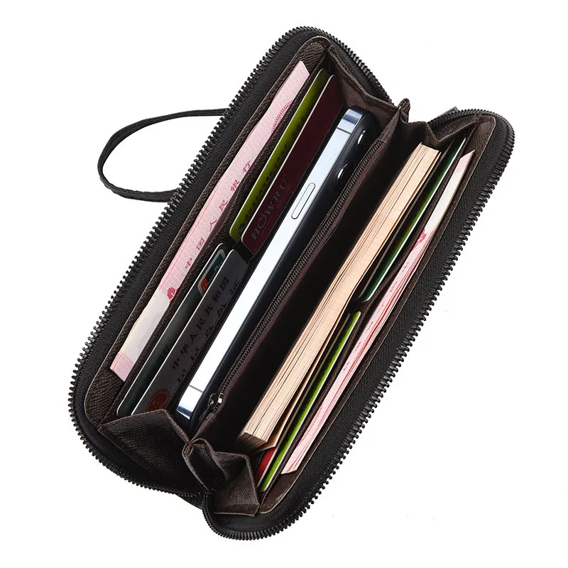 Carteras Vintage para hombre, bolso largo de cuero PU, tarjeteros de mano cerrados con cremallera, cartera práctica duradera de alta calidad