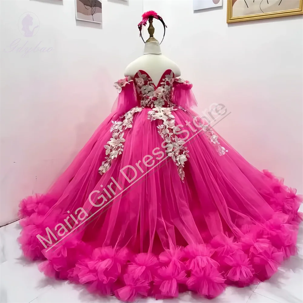Rose Off-shoulder Luxury Flower Girl Dress for Weddings Fluffy Embroidered Sweetheart Neckline Children's Birthday Dress