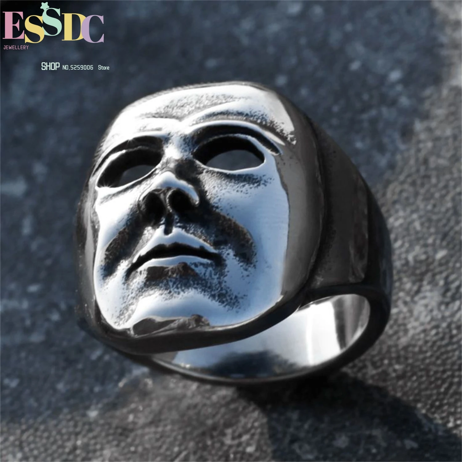 

Horror Mask Titanium Steel Ring For Men Gothic Hip Hop Vintage Index Finger Adjustable Edgy Jewelry Streetwear