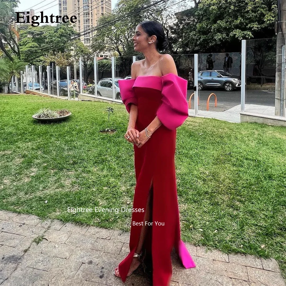 Eightree Vintage Strapless Evening Dresses Mermaid Satin Slit Bow Arabic Backless Half Sleeves Prom Dresses Party Dresses 2023