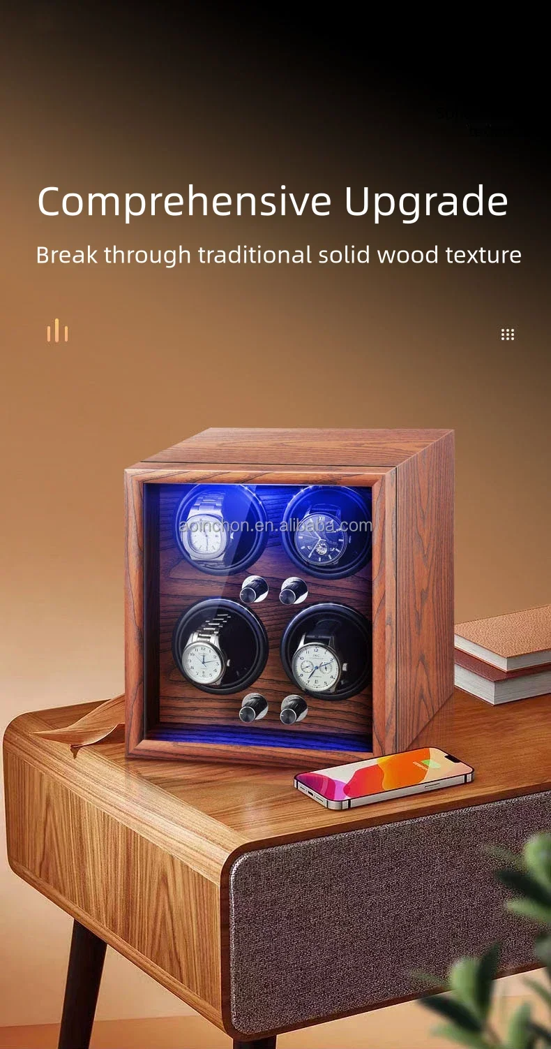 Wooden Watch Winder Automatic Watch Winding Box Ultra-silent Display Watch Box LED Light